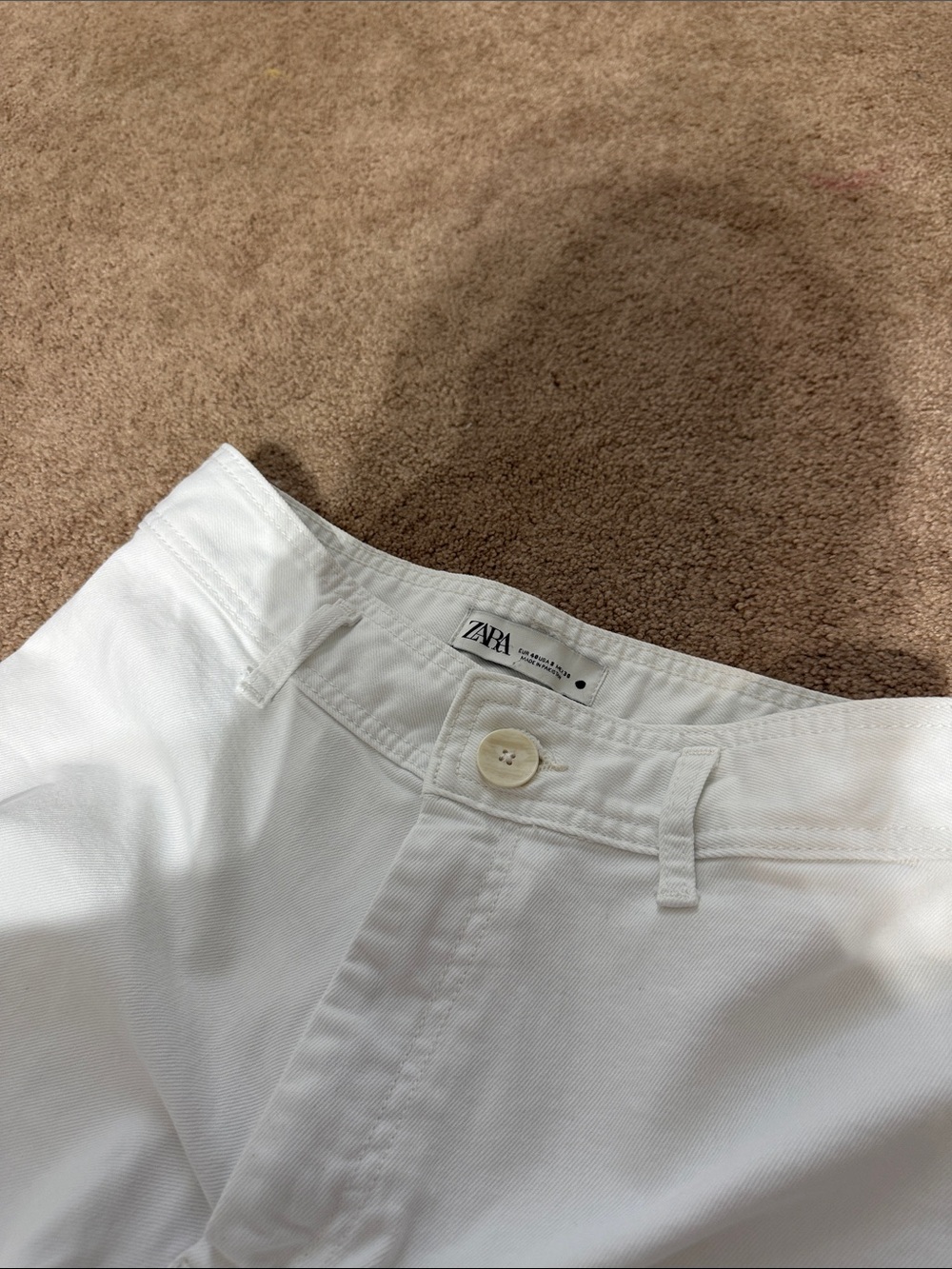 ZARA White Button-Front Cotton Trousers